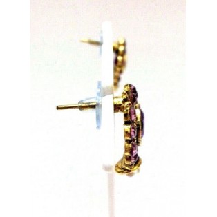 Gold Oxidized Women Earring Stud Jewelry PushBack Classy Gift Rhinestones Bead 3